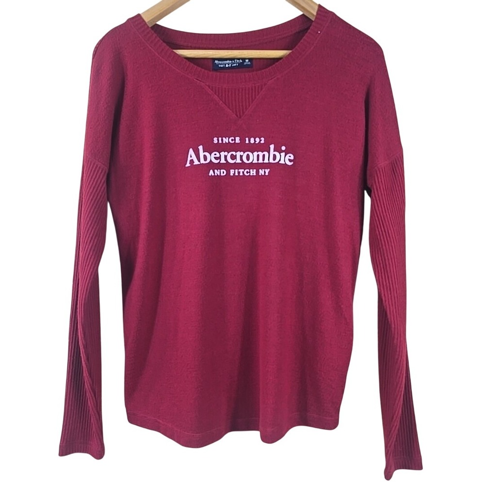 Abercrombie & Fitch Long Sleeve Sweater Women M Red Ribbed Y2K Preppy Cozy Core